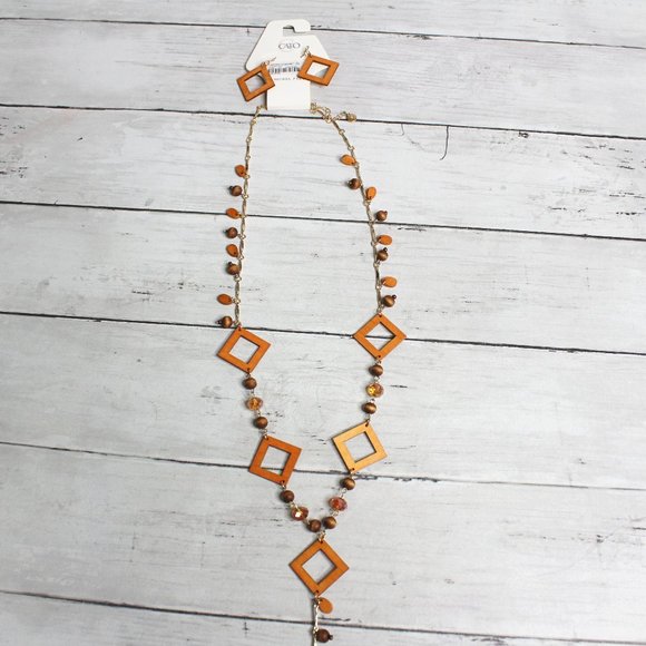 Cato Women's Brown Wooden Earrings Necklace Set Nickle Free - Picture 1 of 5